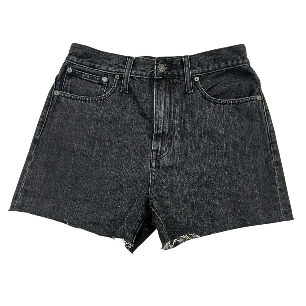 Madewell The Perfect  Jean Short Womens 27 Black Cotton Charcoal Wash Raw Hem